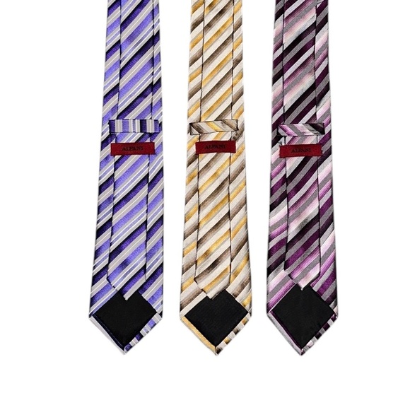 ALFANI (Lot of 3) 100% Silk Handmade Purple Pink Gold & Silver Stripe Ties - Picture 3 of 9